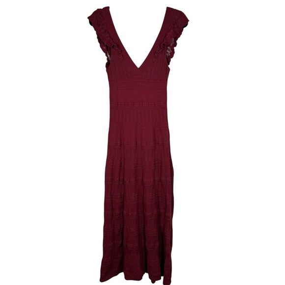 Sezane Knit Aphrodite Maxi Dress Burgundy Red Deep V Backless Size Medium - Picture 1 of 9